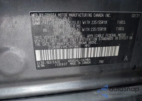 2021 Toyota Rav4 Xle Premium z USA, uszkodzony, nr VIN 2T3A1RFV4MC184144